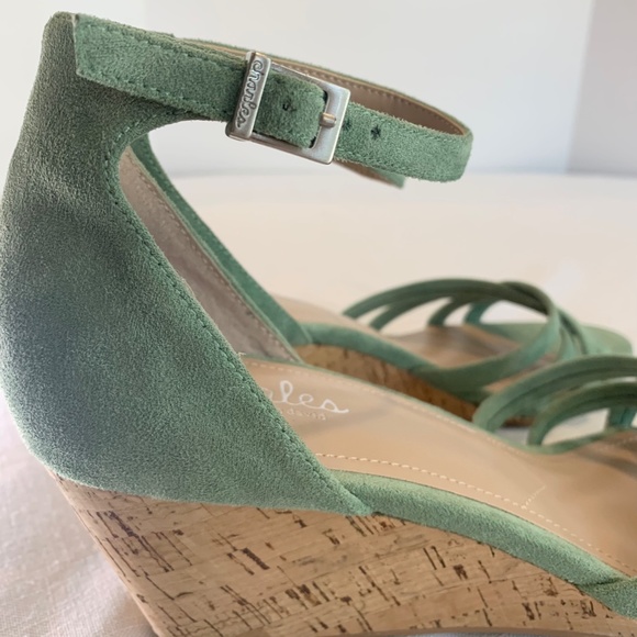 Pastel Green 9.5 Wedge Sandals Strappy ankle Spring‎ Summer Comfy Cute - Picture 7 of 9